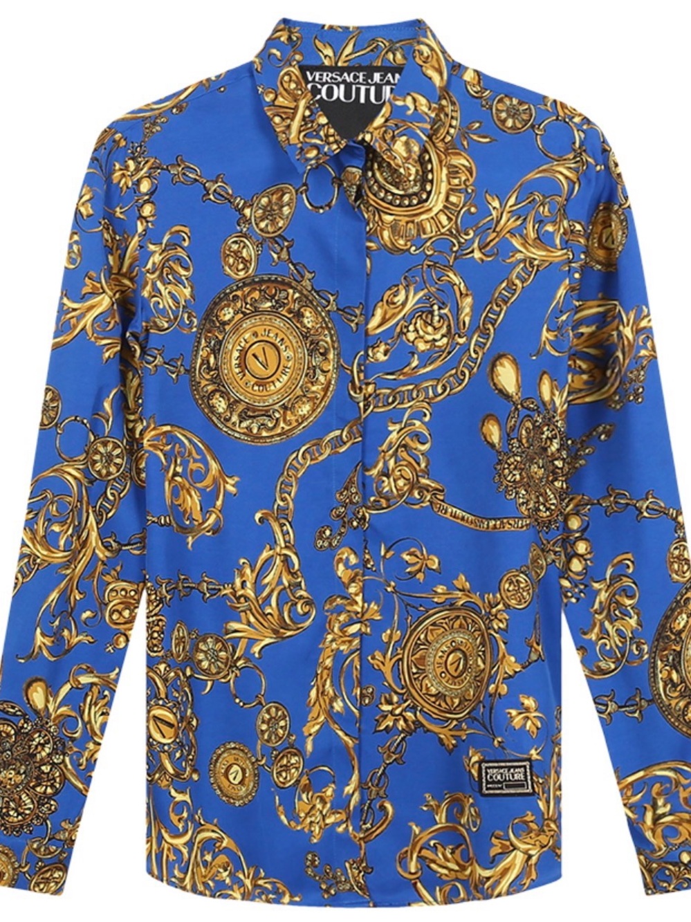Versace Jeans Couture Collection Royal Blue & Gold Baroque Button-Down Shirt